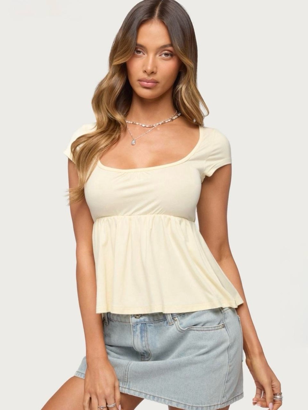 Edikted Kingsley Babydoll Top in pale yellow